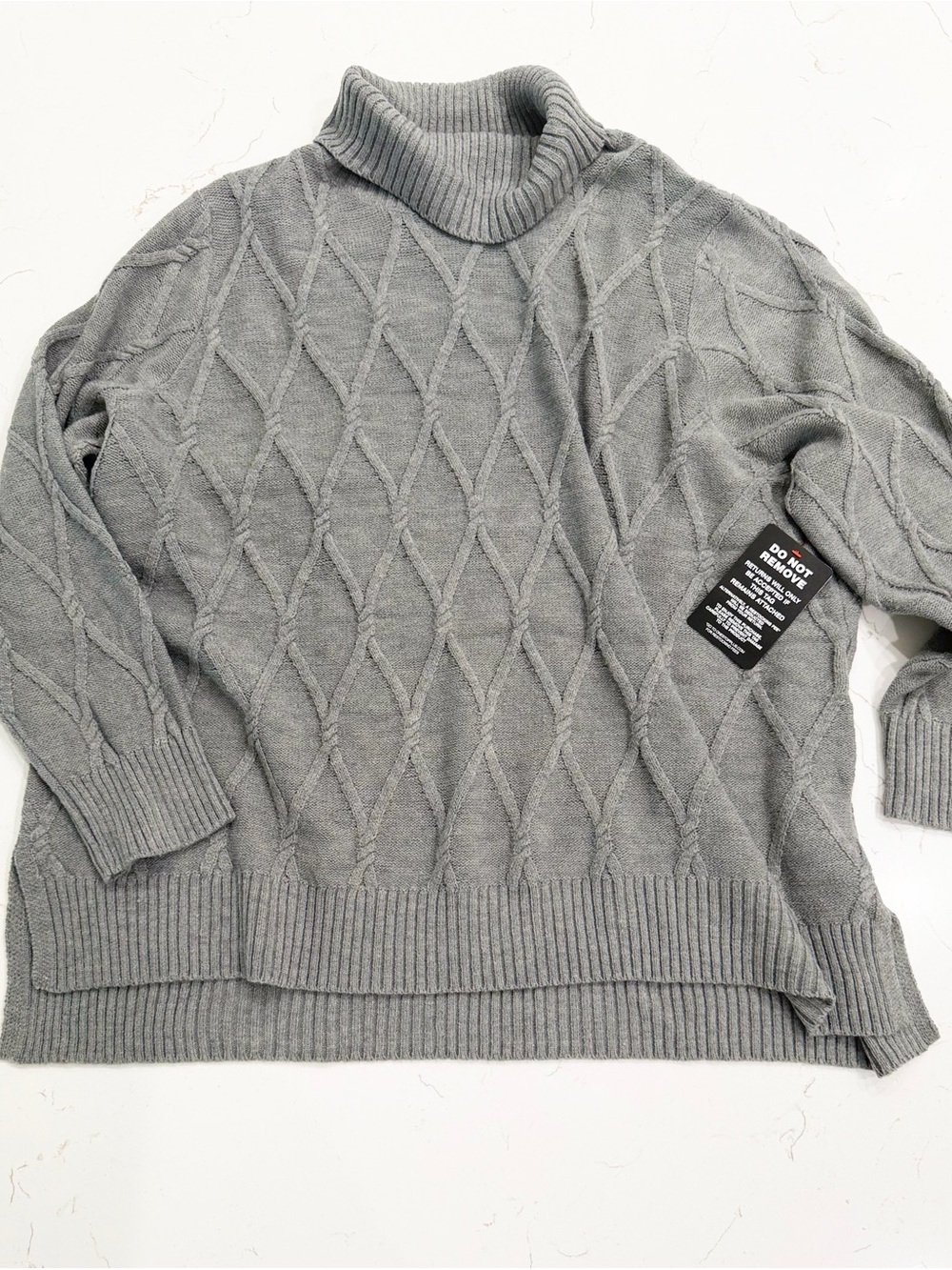 Jessica London Gray Plus Size Cable-Knit Turtleneck Tunic Sweater